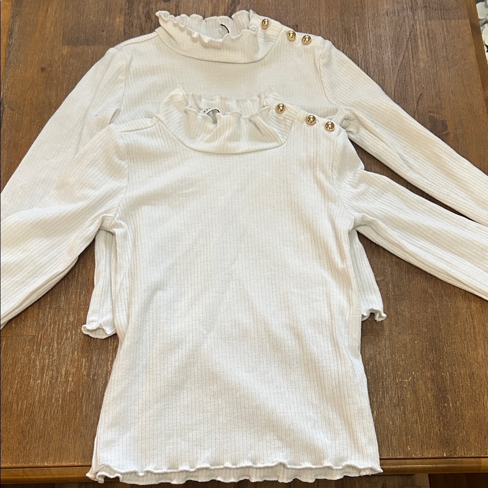 Janie and Jack White Ruffled Tops with Gold Buttons